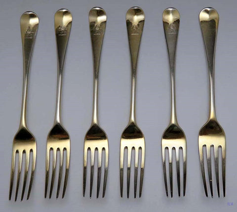 6 Antique 1795-1811 English Sterling Silver Dinner Forks w/ Gold Wash