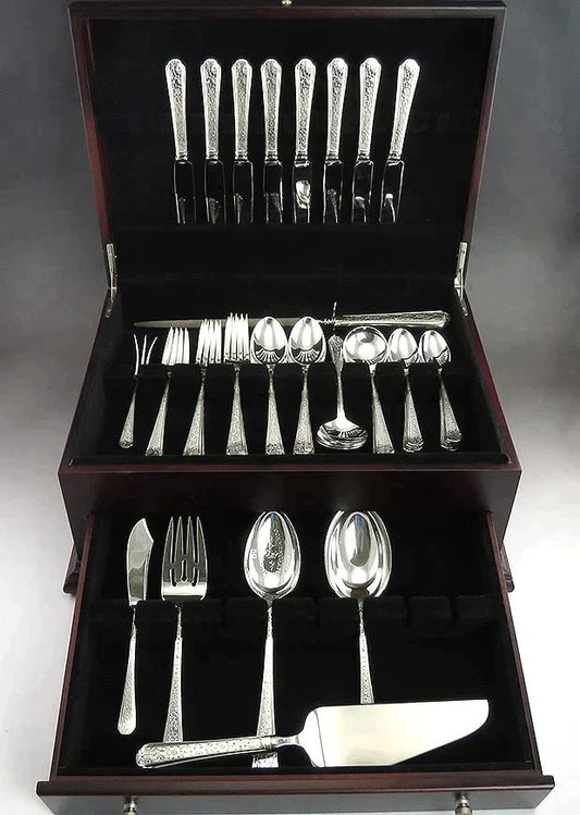 51pc Sterling Silver Towle Old Brocade Flower Design Flatware Set