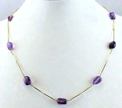 Fabulous 14k Yellow Gold Purple Amethyst Necklace