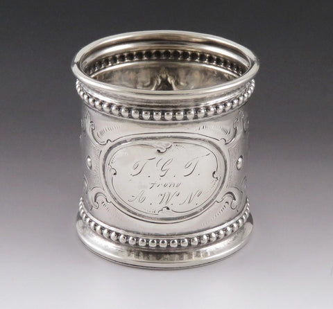 Antique 1860 American Coin Sterling Silver Coverted Napkin Ring Toothpick Holder