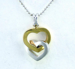 18k white and gold interlocking hearts love pendant necklace ball chain