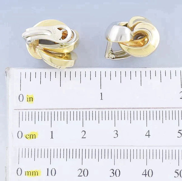 Beautiful Italian 18k White & Yellow Gold Swirl Clip on Earrings