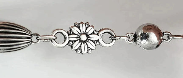 Attractive Sterling Silver Collar Necklace w/ Crest and Flower Motif from Italy