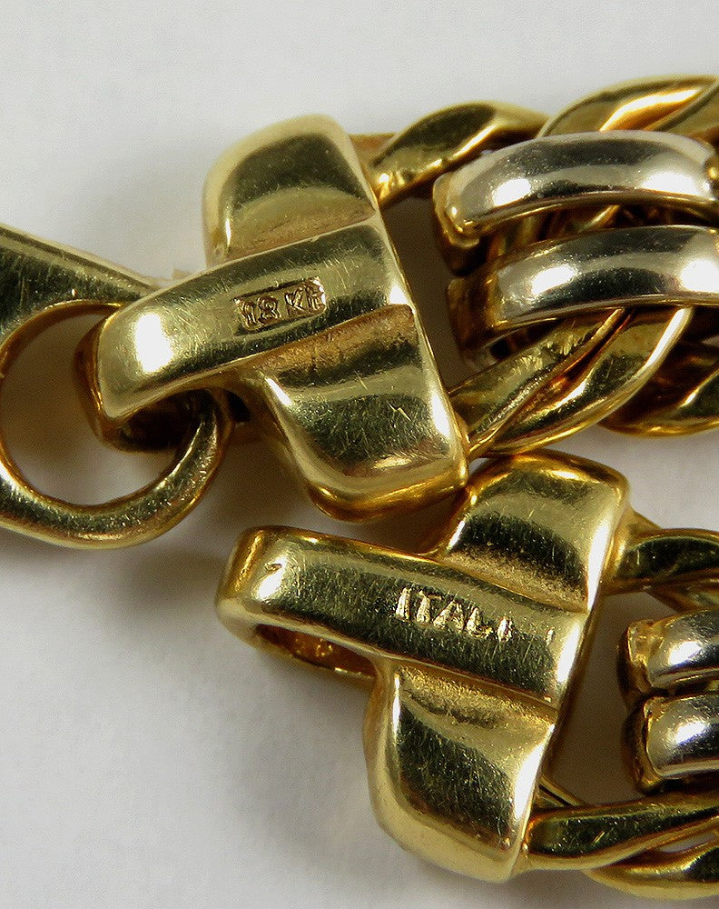 Stunning Italy 18K Gold 2Tone Twirled Graduated Link Chain Necklace 16.5 Inches
