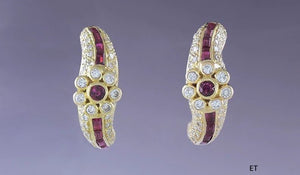 Gorgeous Pair 18k Gold ~1.5ct Diamond & Ruby Swirl Earrings
