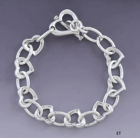 Wonderful Sterling Silver Hearts and Loops Link Bracelet w/ Toggle Clasp 7.5"