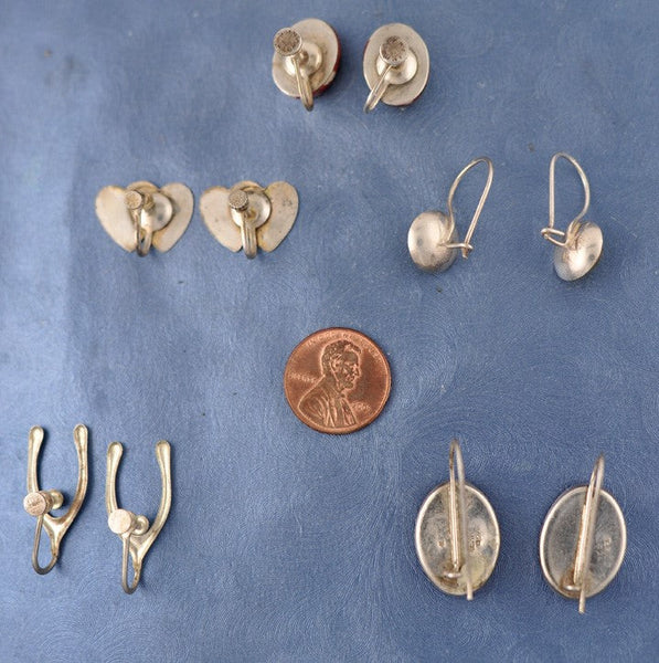 5 Pairs Sterling Earrings Amber Sweethearts Wishbones