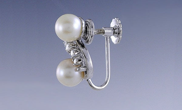 Stunning Pair Pearl ~.25 Diamond 14k White Gold Earrings