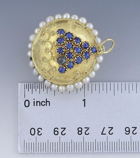 Lovely 18k Gold Lapis Lazuli & Pearl Pendant/Charm