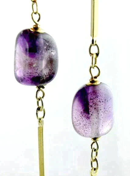 Beautiful 14K Yellow Gold Link & Tumbled Amethyst Gemstone Necklace
