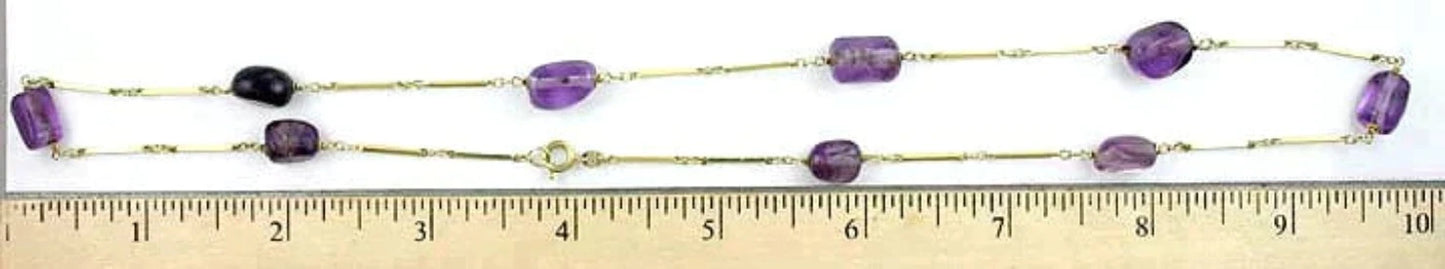 Beautiful 14K Yellow Gold Link & Tumbled Amethyst Gemstone Necklace