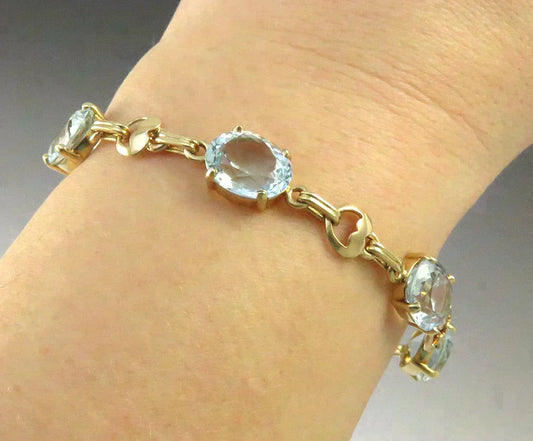 Fine Quality 24 Carat Aquamarine Gemstone 14K Yellow Gold Link Bracelet