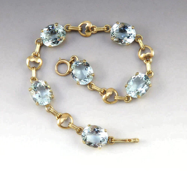 Fine Quality 24 Carat Aquamarine Gemstone 14K Yellow Gold Link Bracelet