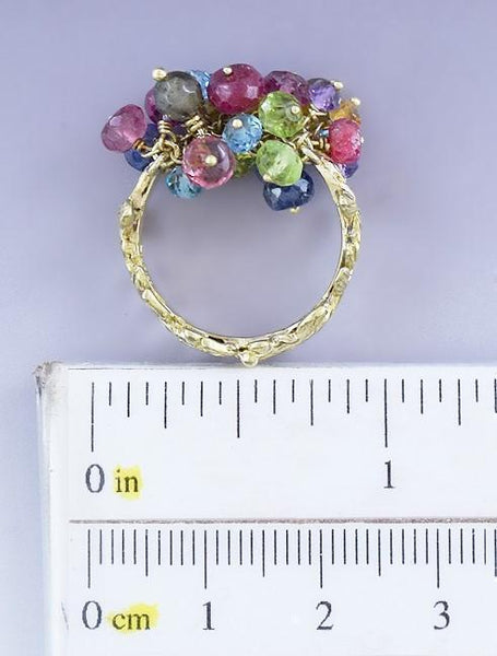 Bright 18k Yellow Gold & Multi Colored Gemstone Bead Fidget Ring Size 6.5