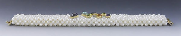 Unique 18k Gold Freshwater Pearl & Multi Color Gemstone Bracelet