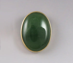 Antique c1900 Green Jade Nephrite Cabochon 14K Yellow Gold Stick Pin