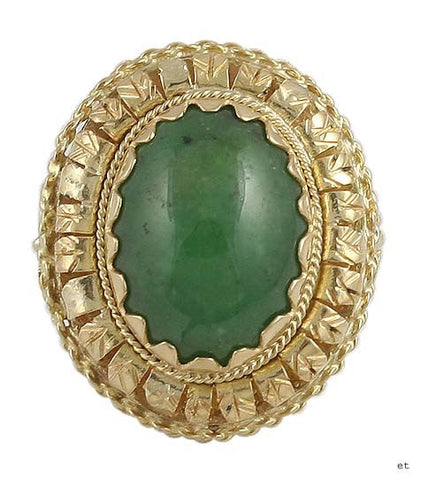 Stunning Italian 18K Yellow Gold Green Jade Cabochon Ring Size 5.5