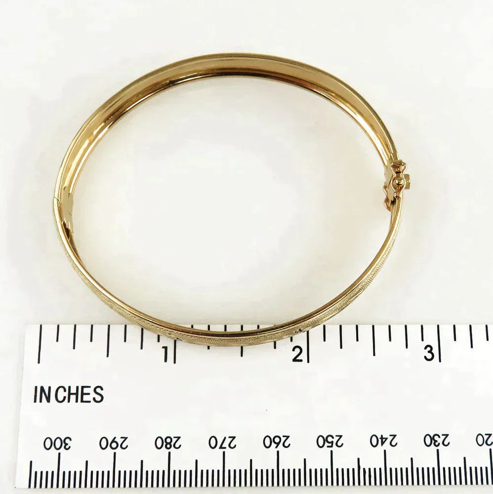 Italian 18K Yellow Gold Florentine Brushed Finish Flower Bangle Bracelet