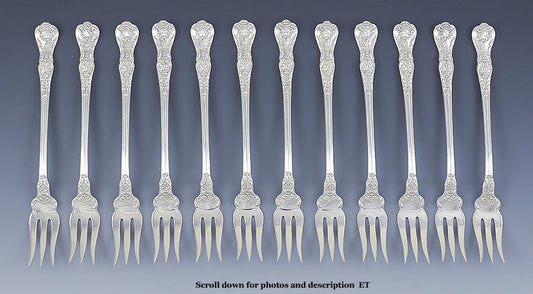 set of 12 antique Gorham King George pattern sterling silver cocktail forks 1894