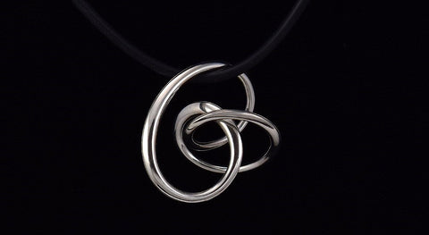 Fun Modernist Necklace Black Rubber Cord with Artsy Sterling Silver Pendant