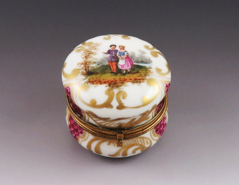 Rare Meissen German Hand Painted Porcelain Gilded Brass Jewelry Ring Box