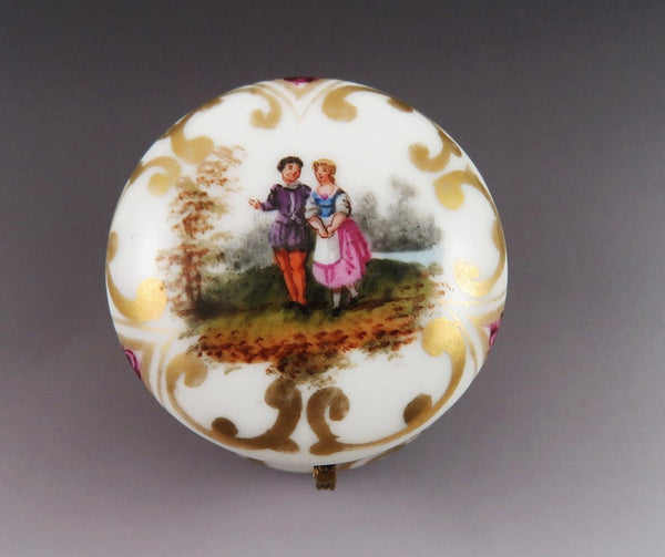 Rare Meissen German Hand Painted Porcelain Gilded Brass Jewelry Ring Box
