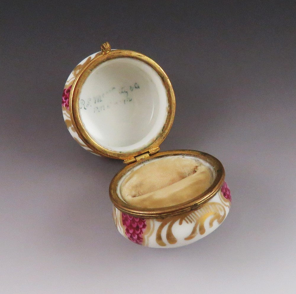 Rare Meissen German Hand Painted Porcelain Gilded Brass Jewelry Ring Box