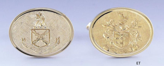 Handsome Pair 14k Gold Engraved Crest Cufflinks by Larter
