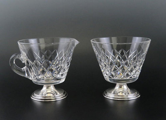 Vintage Hawkes Cut Glass and Sterling Silver Cream and Sugar Set