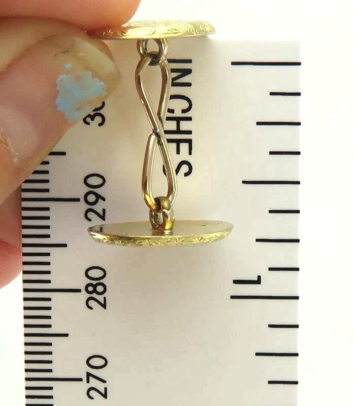 Antique English Georgian Hand Engraved 14K Yellow Gold Cufflinks
