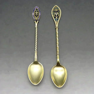 David Andersen Norwegian Sterling Plique a Jour Cloisonne Enamel Spoons