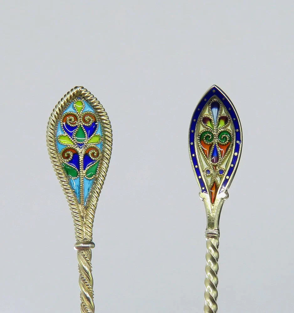 David Andersen Norwegian Sterling Plique a Jour Cloisonne Enamel Spoons