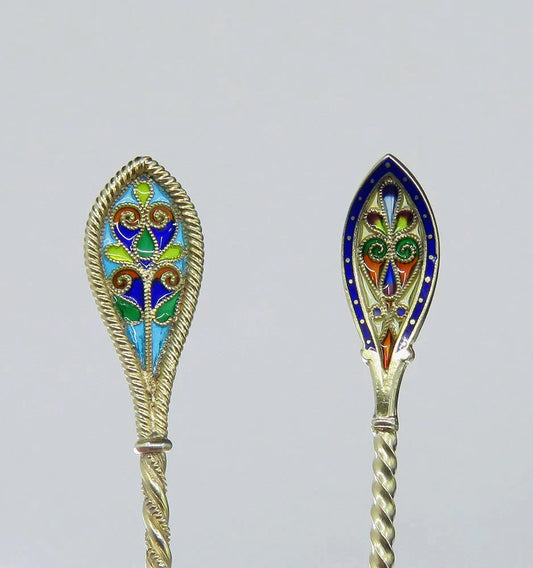 David Andersen Norwegian Sterling Plique a Jour Cloisonne Enamel Spoons