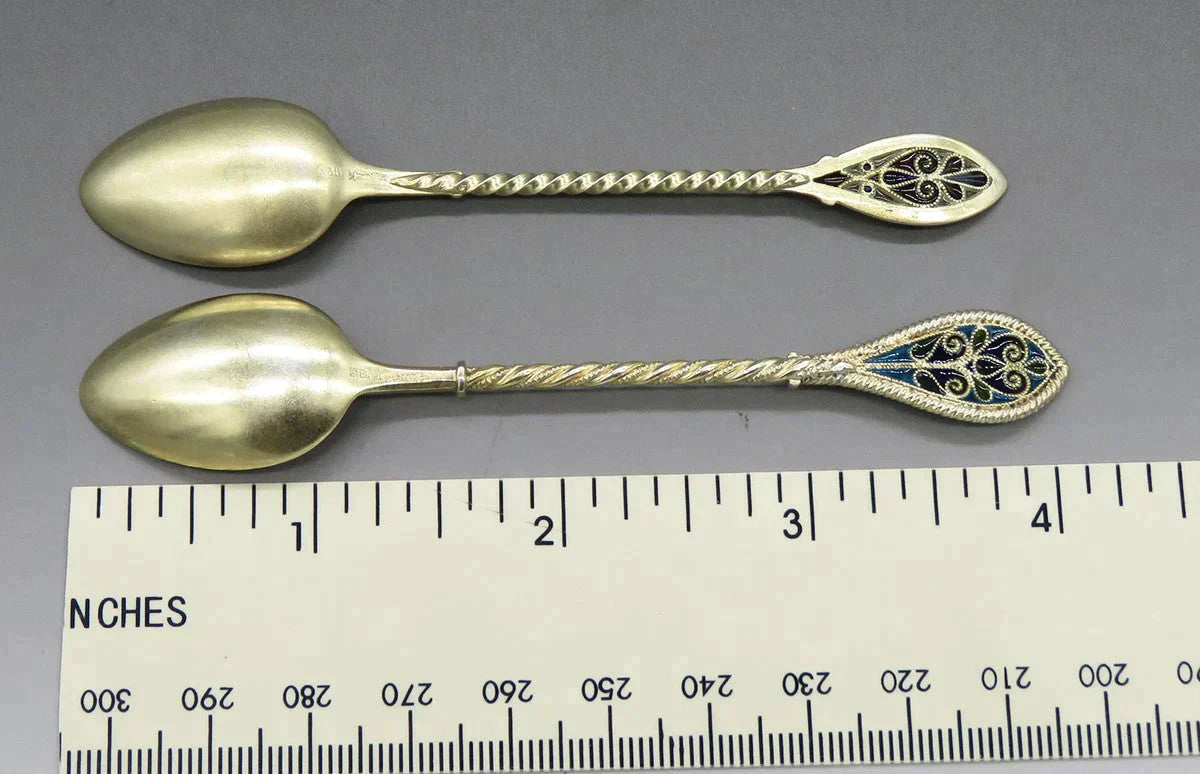 David Andersen Norwegian Sterling Plique a Jour Cloisonne Enamel Spoons