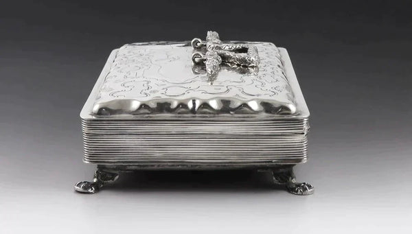 Fine Antique c1860 Dutch Silver Horse Scene Snake Handle Box 5 1/4" X 3 1/4"