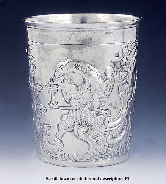 Antique 1778 Russian 18th Century Silver Hand Chased Repousse Beaker Cup/Mug