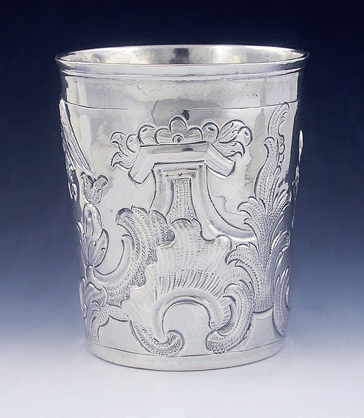 Antique 1778 Russian 18th Century Silver Hand Chased Repousse Beaker Cup/Mug