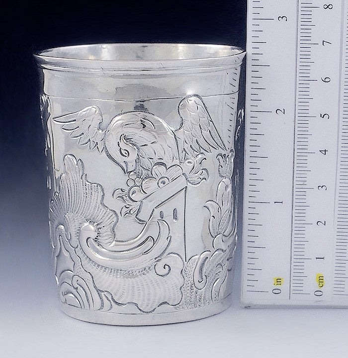 Antique 1778 Russian 18th Century Silver Hand Chased Repousse Beaker Cup/Mug