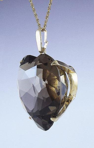 Eye-catching 14k Yellow Gold & Huge Smoky Quartz Heart Pendant