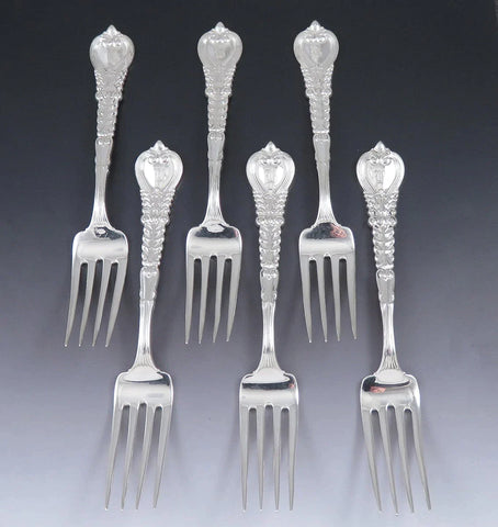6 Heavy Solid Sterling Silver Tiffany & Co Florentine 1900 Lunch Forks 6 3/4"