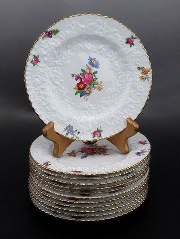 12 English porcelain bread and butter plates in the Dresden Rose Savoy pattern by Copeland Spode.