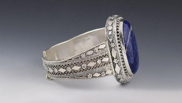 Gorgeous Israeli Sterling Silver Blue Sodalite Agate Bracelet 6.5 inches