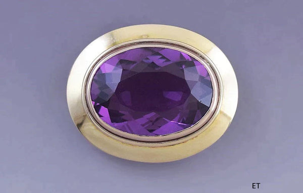 Great Quality American 14k Gold Large Amethyst Pin Brooch