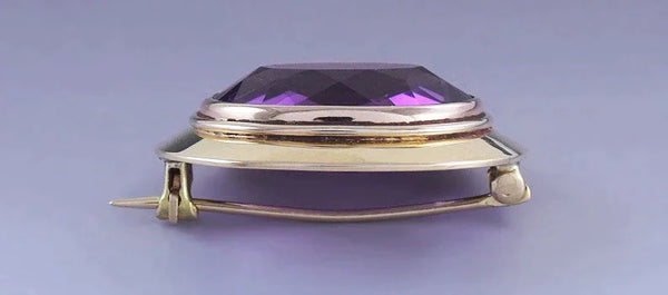 Great Quality American 14k Gold Large Amethyst Pin Brooch