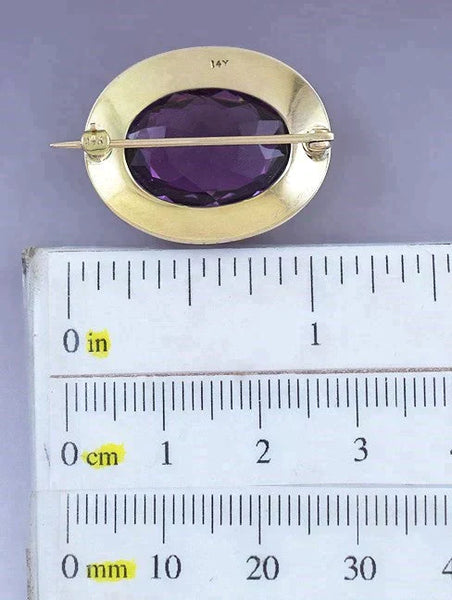 Great Quality American 14k Gold Large Amethyst Pin Brooch