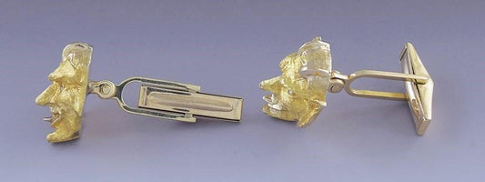 Delightful Pair 14K Gold & Diamond Devil Demon Imp Head Cufflinks