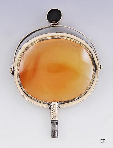 c1830s-1880s American Victorian 10k Gold Orange Agate Carnelian Watch Key Fob
