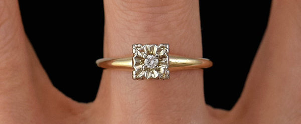 Very Nice Vintage 14k Yellow Gold Diamond Solitaire Ring Magic Setting Sz 7