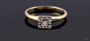 Very Nice Vintage 14k Yellow Gold Diamond Solitaire Ring Magic Setting Sz 7