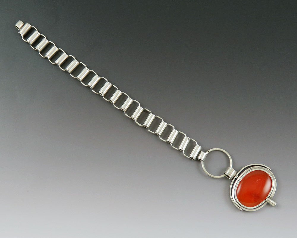 Fine c1860s Victorian Sterling Silver Carnelian Watch Winding Fob Chain